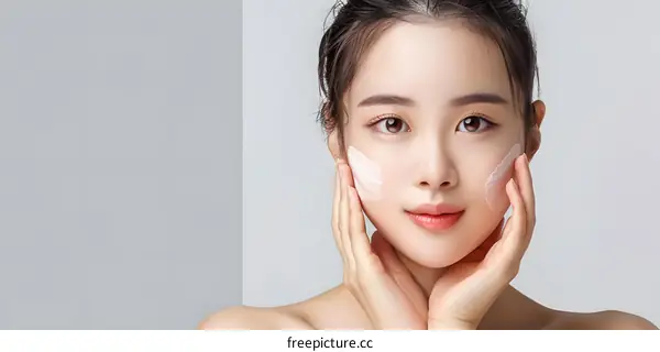 Woman Applying Facial Cream on Her Cheek