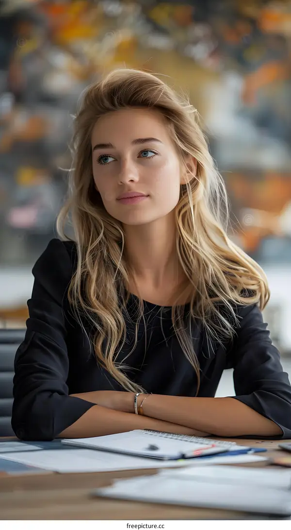 Pensive Woman in Office Setting