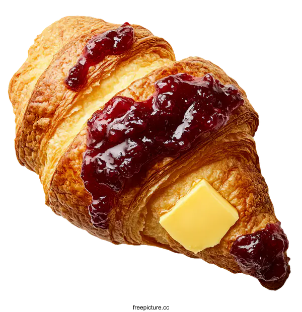 [Transparent Background PNG]Deliciously Buttered Croissant with Jam