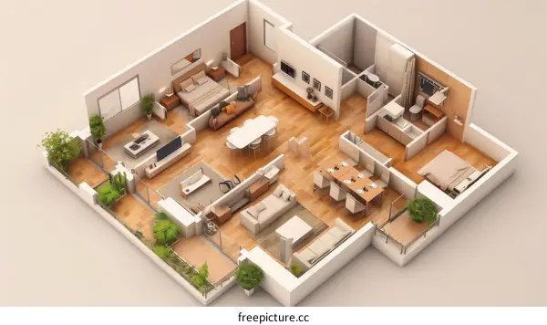 3D Apartment Floor Plan Design Illustration