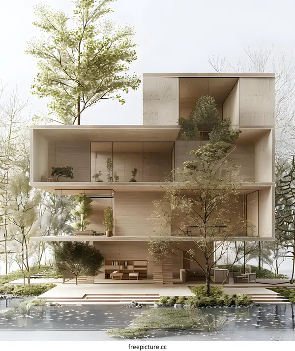 Modern Minimalist Wooden House With Trees