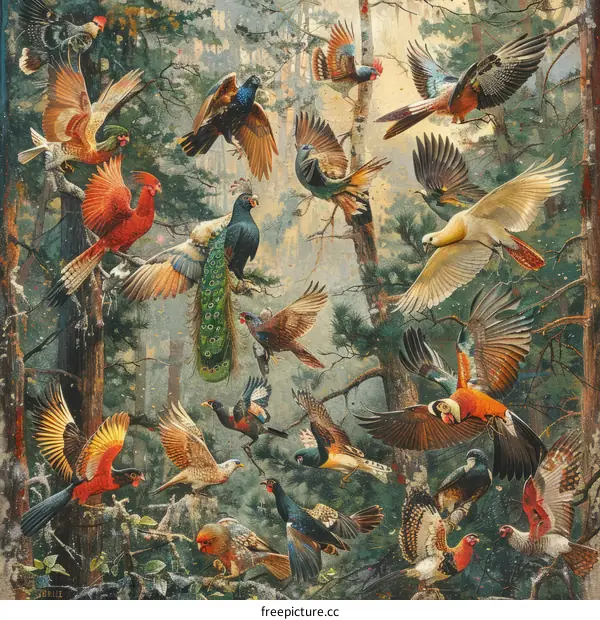 Birds of the World in the Forest