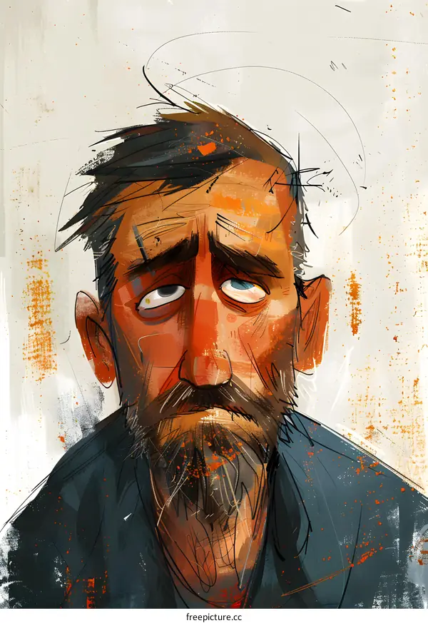 Digital Painting of a Man with a Beard Looking Up