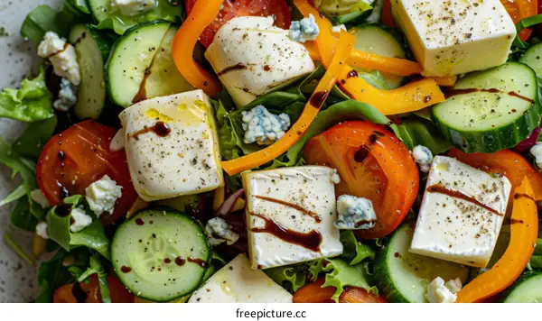 Halloumi salad with cucumber, tomato and bell pepper