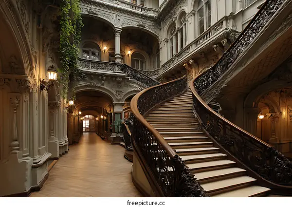 Grand Spiral Staircase in a Luxurious Building