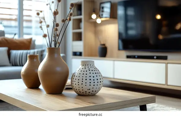 Modern Living Room Decor with Vases and Plants