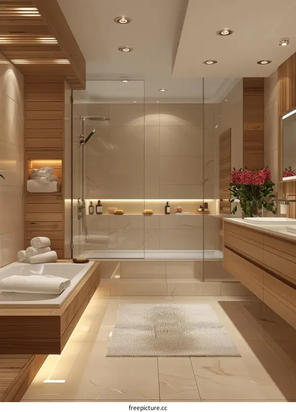 Modern Luxurious Wooden Bathroom Design Illustration