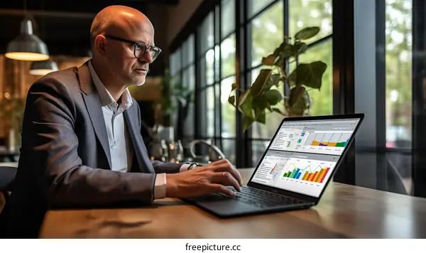 Businessman analyzing financial data on laptop