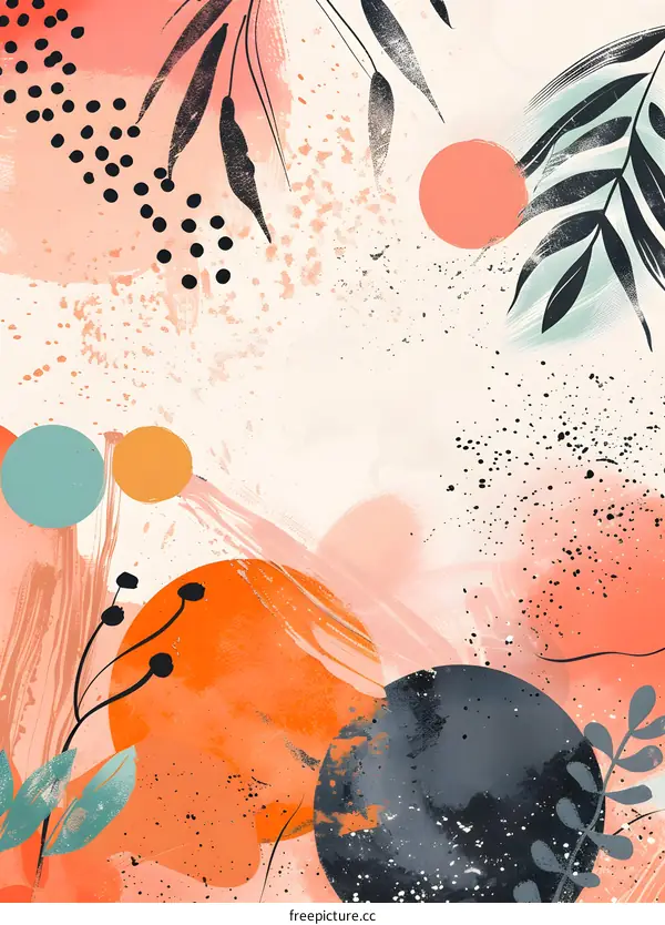 Abstract Watercolor Painting with Circles and Leaves