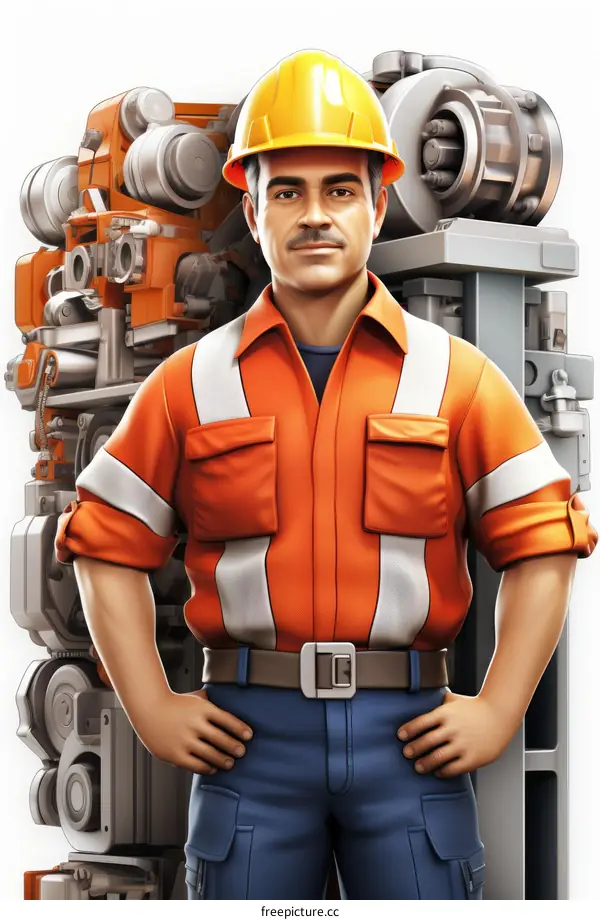 Portrait of a male factory worker wearing a hard hat and safety vest
