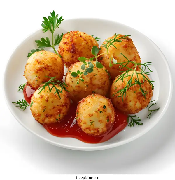 Delicious Fried Potato Balls with Herbs and Sauce