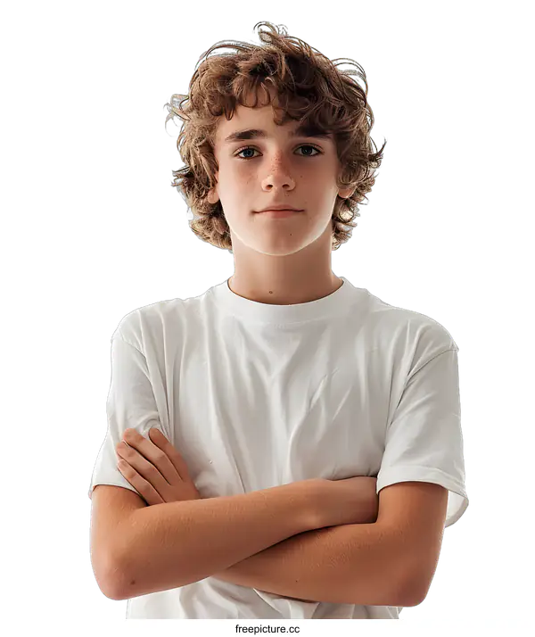 [Transparent Background PNG]Teenage Boy with Arms Crossed on White Background