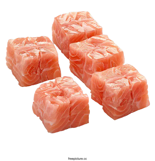 [Transparent Background PNG]Fresh Salmon Cubes Isolated on White Background