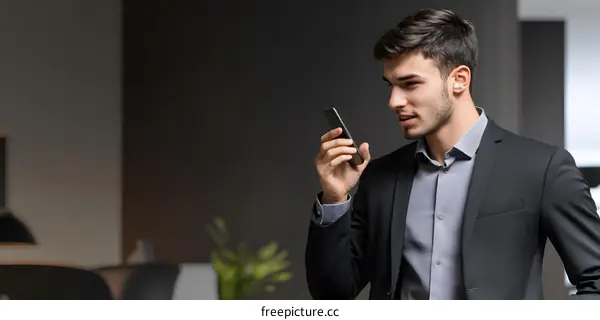 Businessman Using Voice Assistant On Smartphone