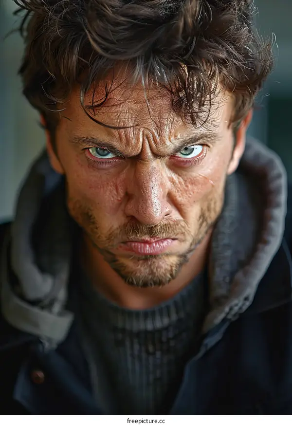 Closeup Angry Man Face Portrait