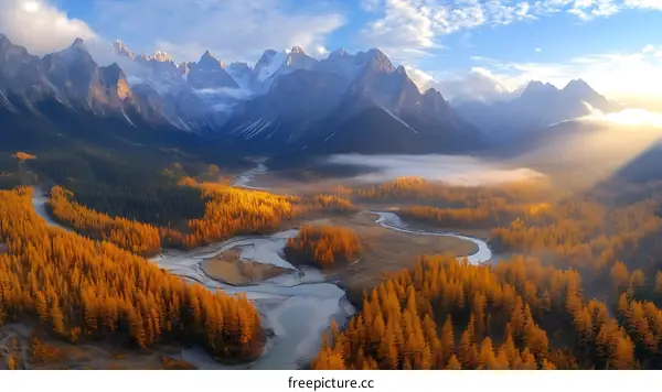 Autumnal Mountain River Valley Landscape