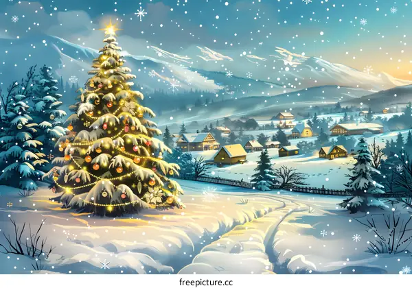 Christmas Village in Snowy Landscape
