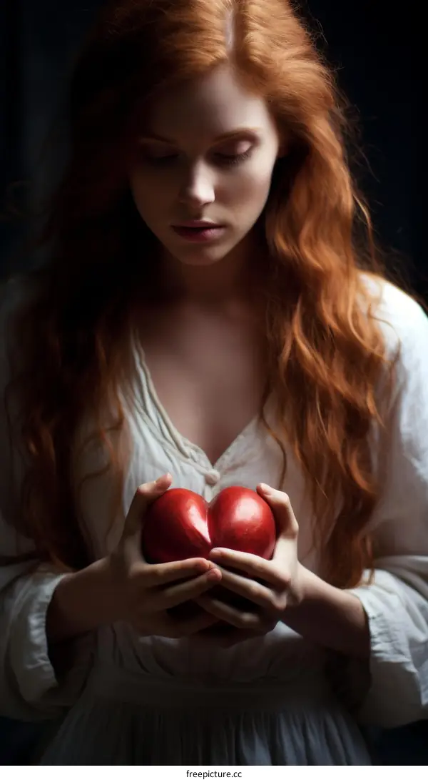 A Young Woman Holding a Red Heart