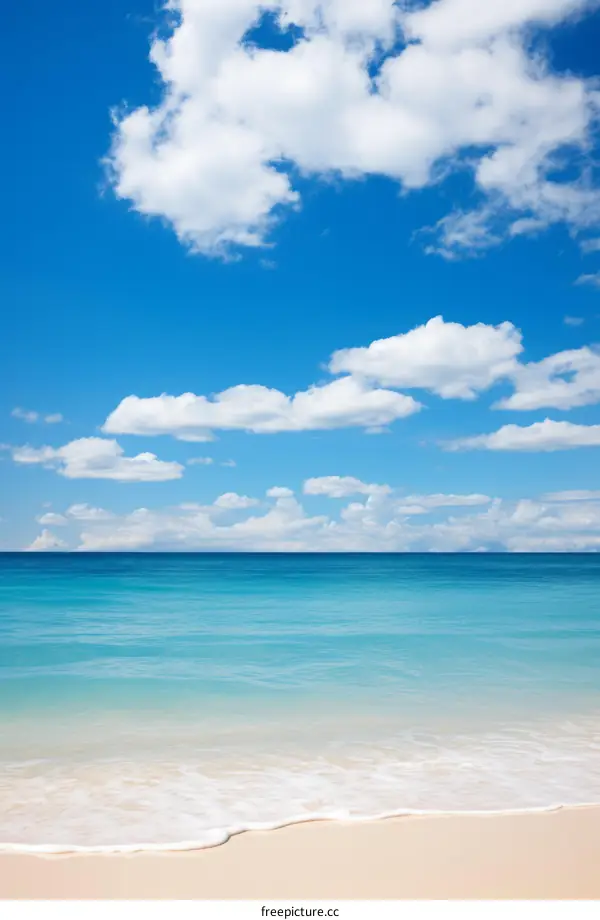 Beach with white sand and blue sky with clouds