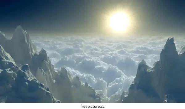 Fantasy Mountain Landscape With Bright Sun