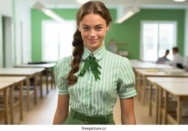 Portrait of a Young Woman in a Green Dress