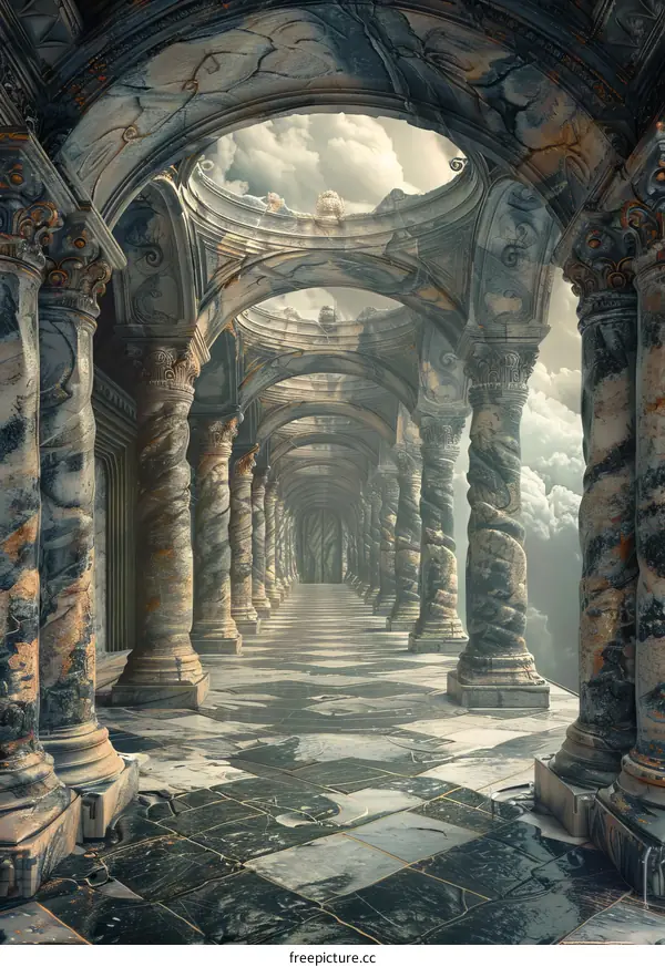 Royal Palace Hallway with Marble Patterns and Columns