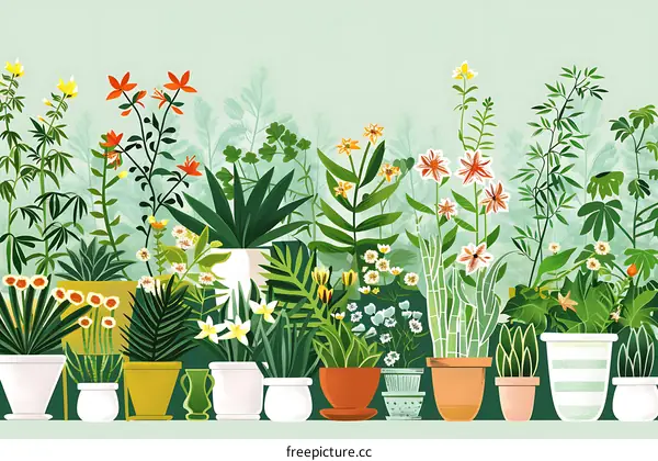 Colorful Potted Plants Illustration