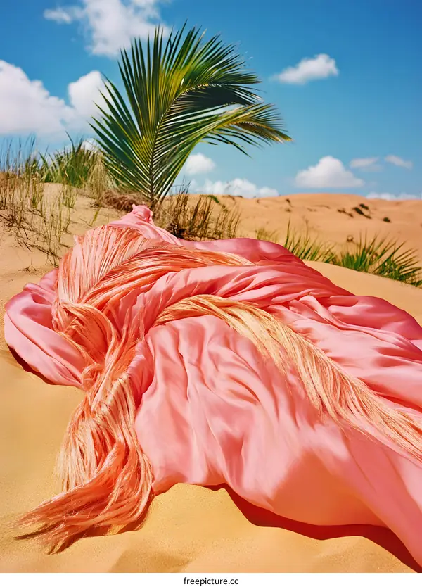 Pink Silk Fabric On Desert Sand