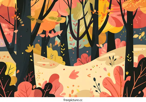 Colorful Autumn Forest Illustration
