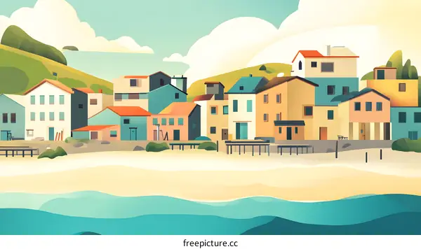 Colorful Houses on a Beach by the Sea