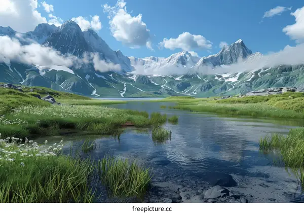 Tranquil Valley with Pristine Lake and Verdant Meadows