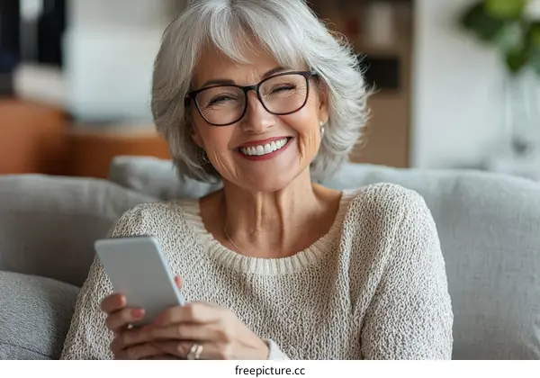 Happy Senior Woman Using Smartphone