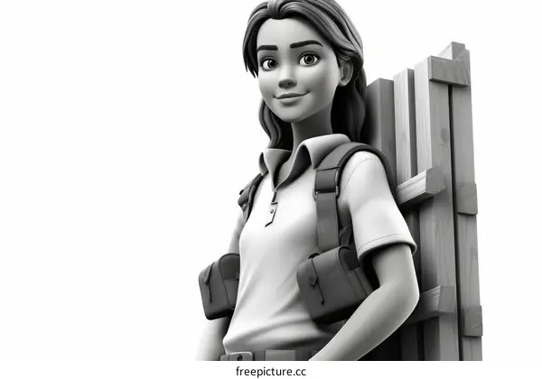 Illustration of a young woman wearing a backpack