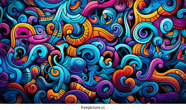 Colorful abstract swirls and waves doodle seamless pattern