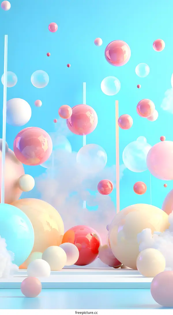 Abstract Colorful 3D Balls Floating in Sky