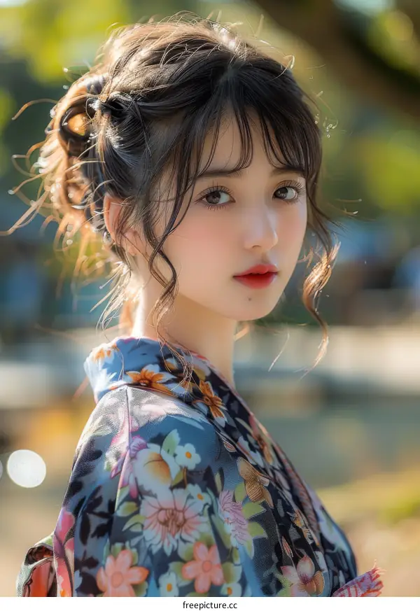 Portrait of a Young Asian Woman in Kimono