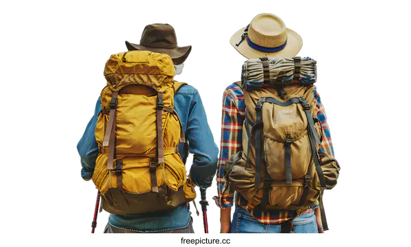 [Transparent Background PNG]Hikers with backpacks ready for adventure