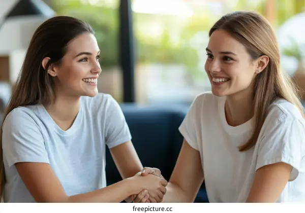 Two Women Handshake Friendly Conversation