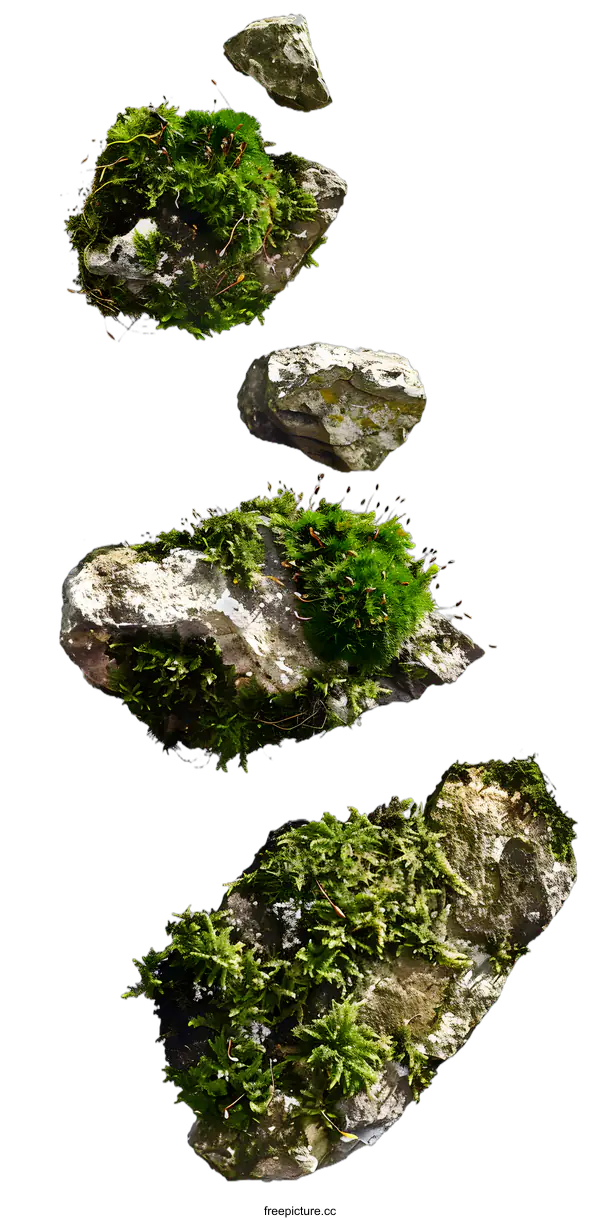 [Transparent Background PNG]Floating Moss Covered Rocks Isolated On White Background