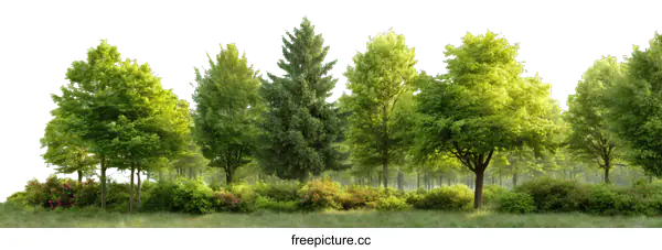 [Transparent Background PNG]A Row of Lush Green Trees in a Peaceful Meadow