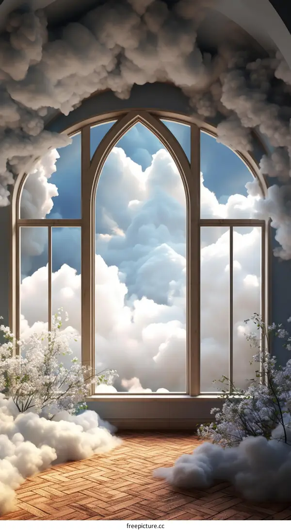Dreamy cloudscape with a large window