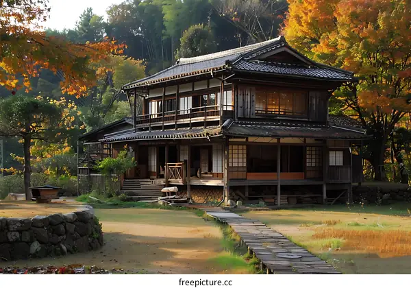 Traditional Japanese House in Autumn