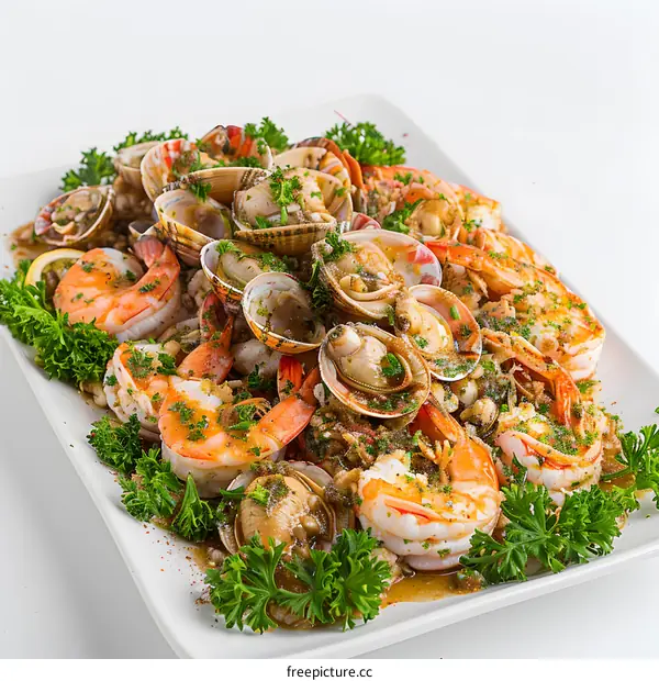 Steamed Prawns and Clams with Garlic and Parsley