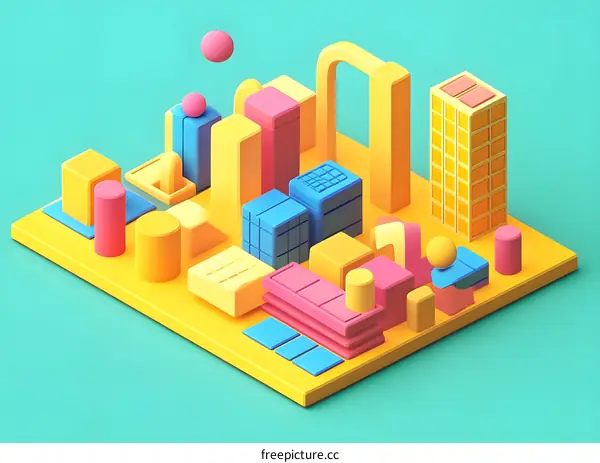 3D Abstract Geometric Cityscape Illustration