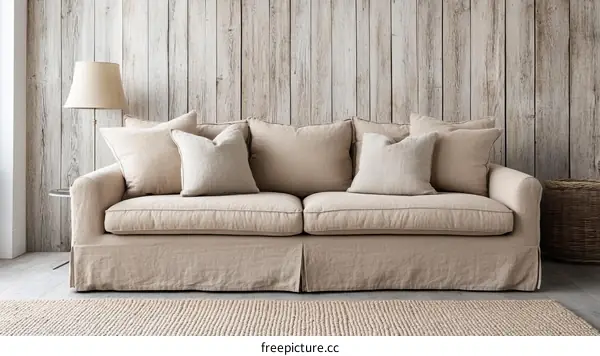 Beige Linen Sofa in a Rustic Living Room