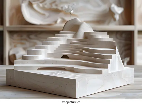 Wooden architectural model of mountain landscape