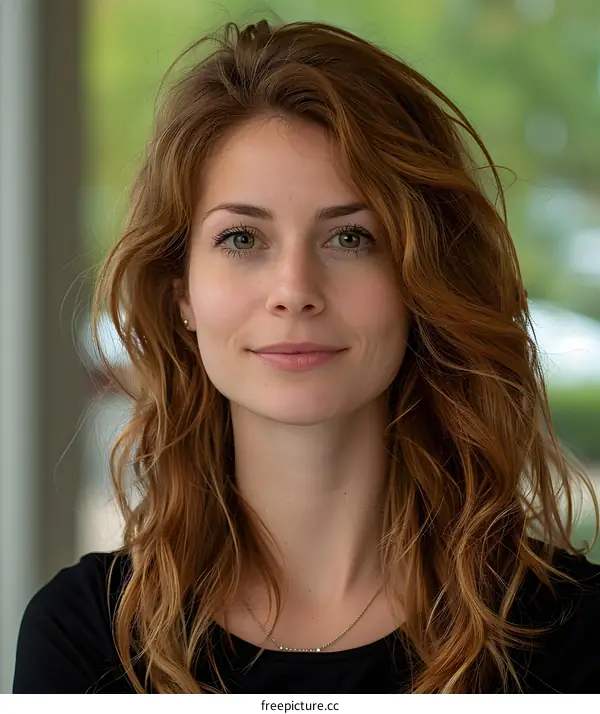 Portrait of a Beautiful Young Woman with Long Red Hair