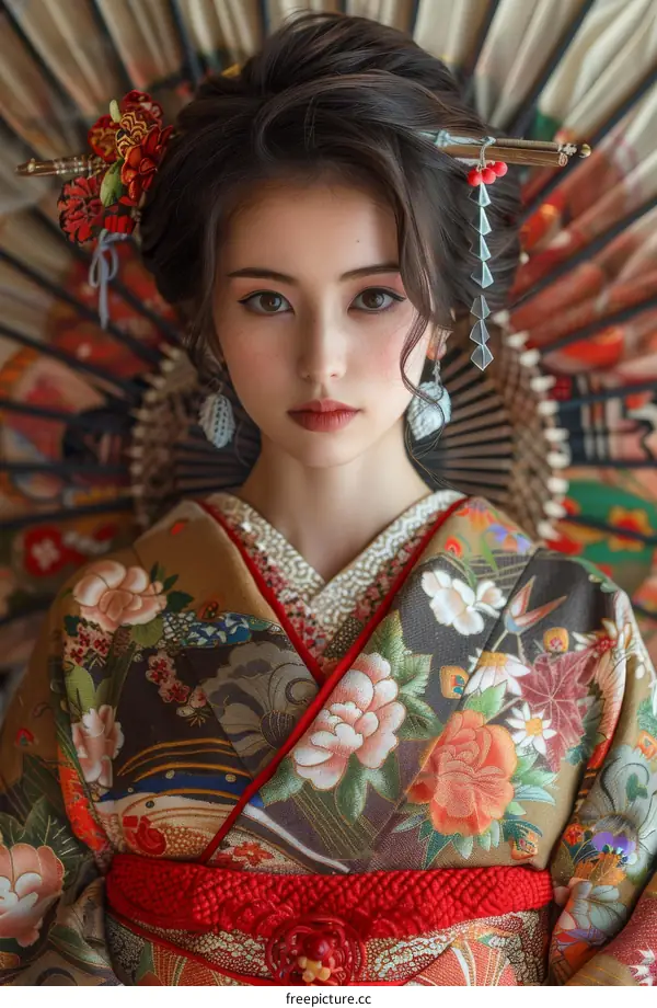 Portrait of a Japanese woman in traditional kimono