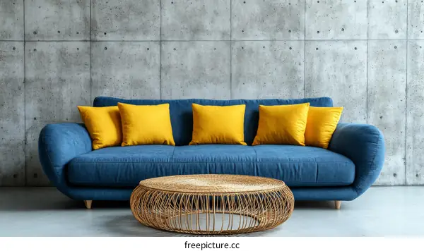 Modern Living Room Sofa with Yellow Pillows