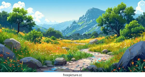 Stunning Fantasy Mountainous Landscape with Winding Road